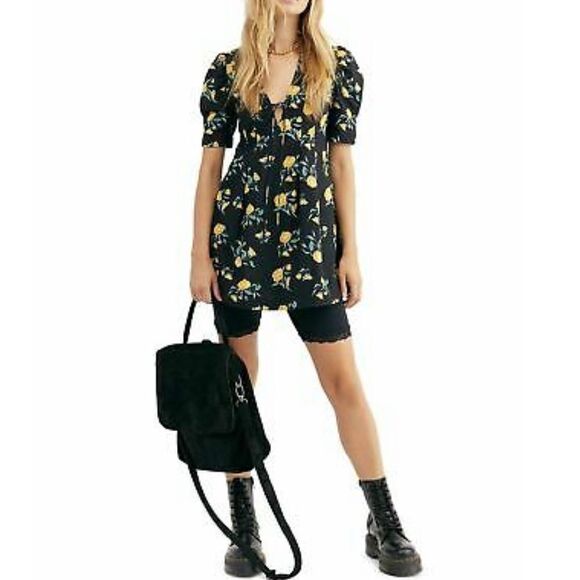 NWT Free People Adelle Floral Printed Mini Dress Tunic with Puff Short Sleeves - Picture 11 of 12